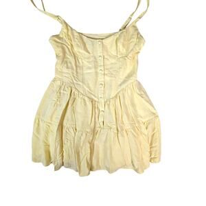White Fox Boutique Yellow Women's Mini Dress Button Down Adjustable Straps Med
